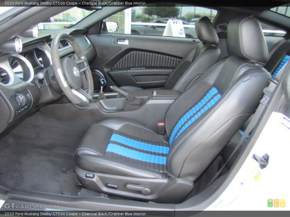 Charcoal Black/Grabber Blue Interior Front Seat for the 2010 Ford Mustang Shelby GT500 Coupe #71262588