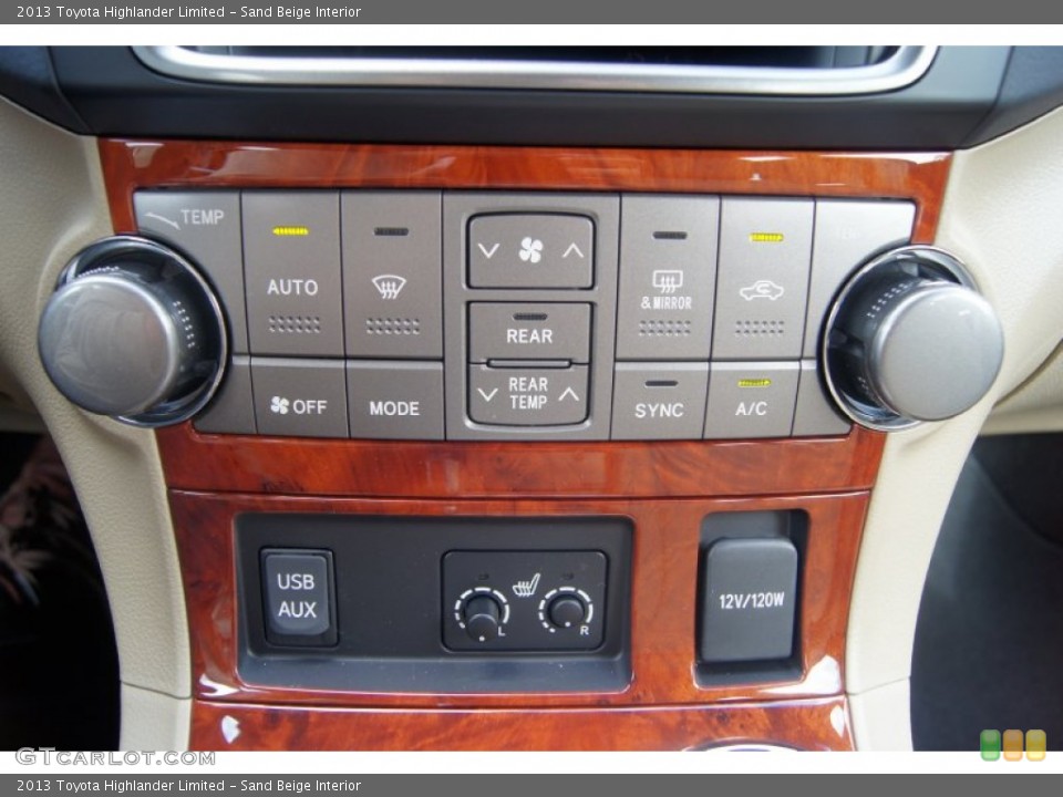 Sand Beige Interior Controls for the 2013 Toyota Highlander Limited #71536927