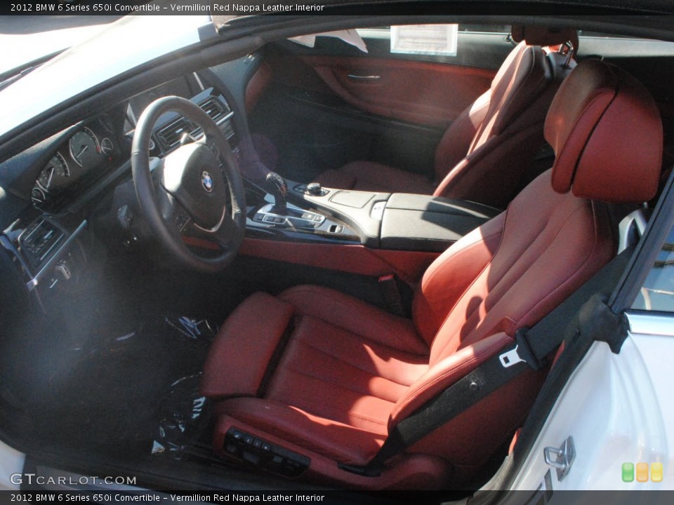 Vermillion Red Nappa Leather Interior Front Seat for the 2012 BMW 6 Series 650i Convertible #71649271