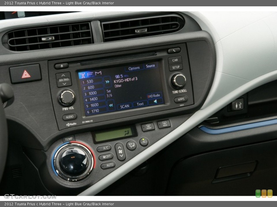 Light Blue Gray/Black Interior Controls for the 2012 Toyota Prius c Hybrid Three #72138765