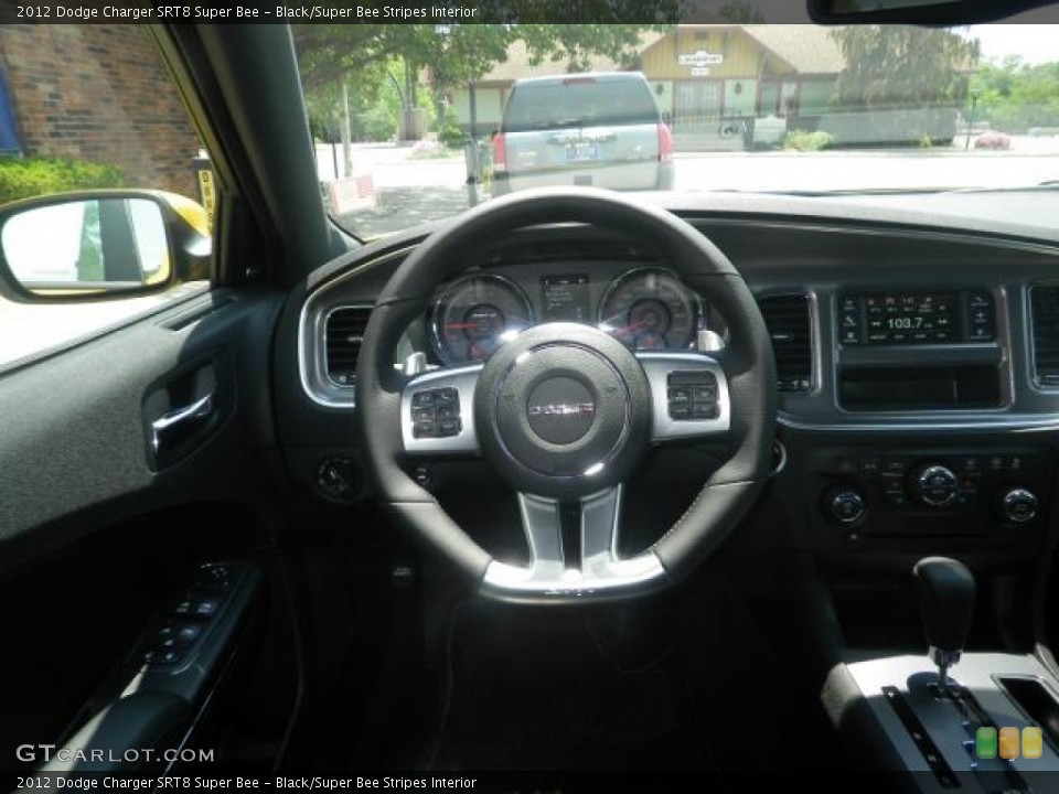 Black/Super Bee Stripes Interior Steering Wheel for the 2012 Dodge Charger SRT8 Super Bee #72318895