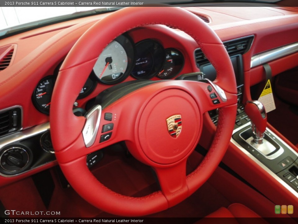 Carrera Red Natural Leather Interior Steering Wheel for the 2013 Porsche 911 Carrera S Cabriolet #72671389
