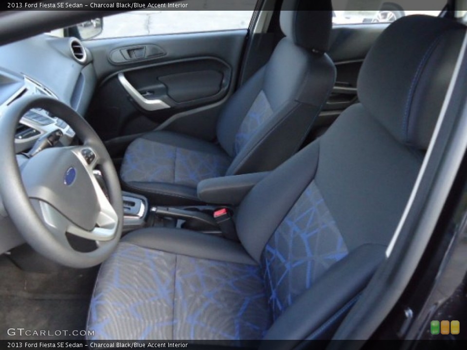 Charcoal Black/Blue Accent Interior Front Seat for the 2013 Ford Fiesta SE Sedan #72673088
