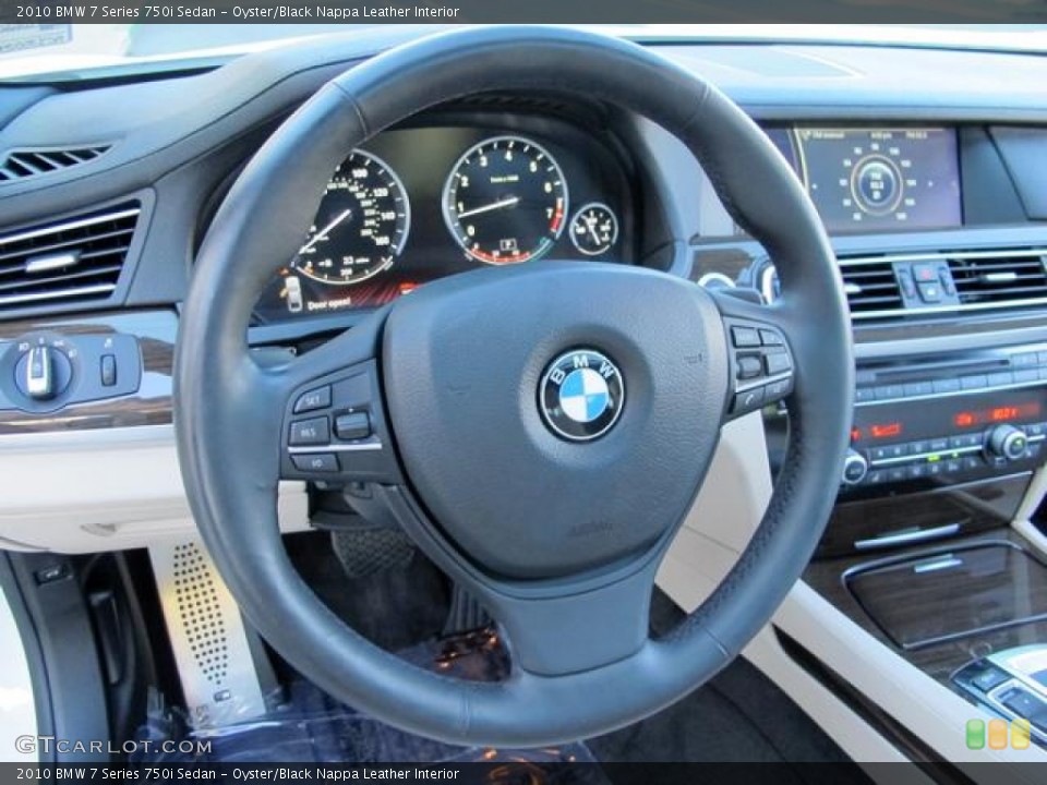 Oyster/Black Nappa Leather Interior Steering Wheel for the 2010 BMW 7 Series 750i Sedan #72803141