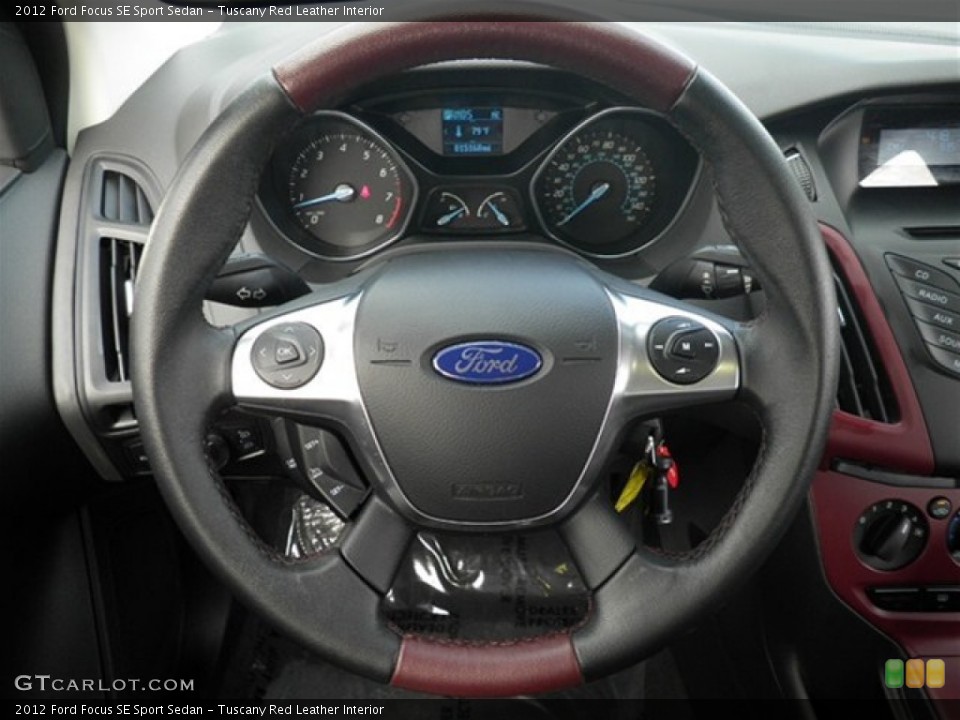 Tuscany Red Leather Interior Steering Wheel for the 2012 Ford Focus SE Sport Sedan #72863364