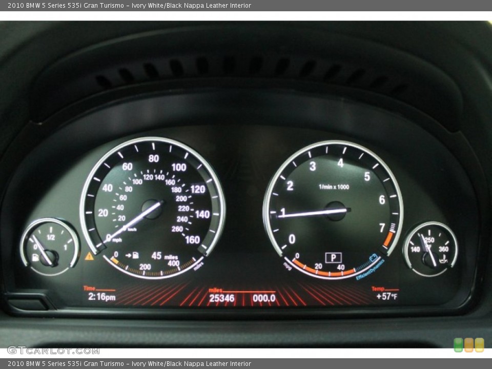 Ivory White/Black Nappa Leather Interior Gauges for the 2010 BMW 5 Series 535i Gran Turismo #72931363