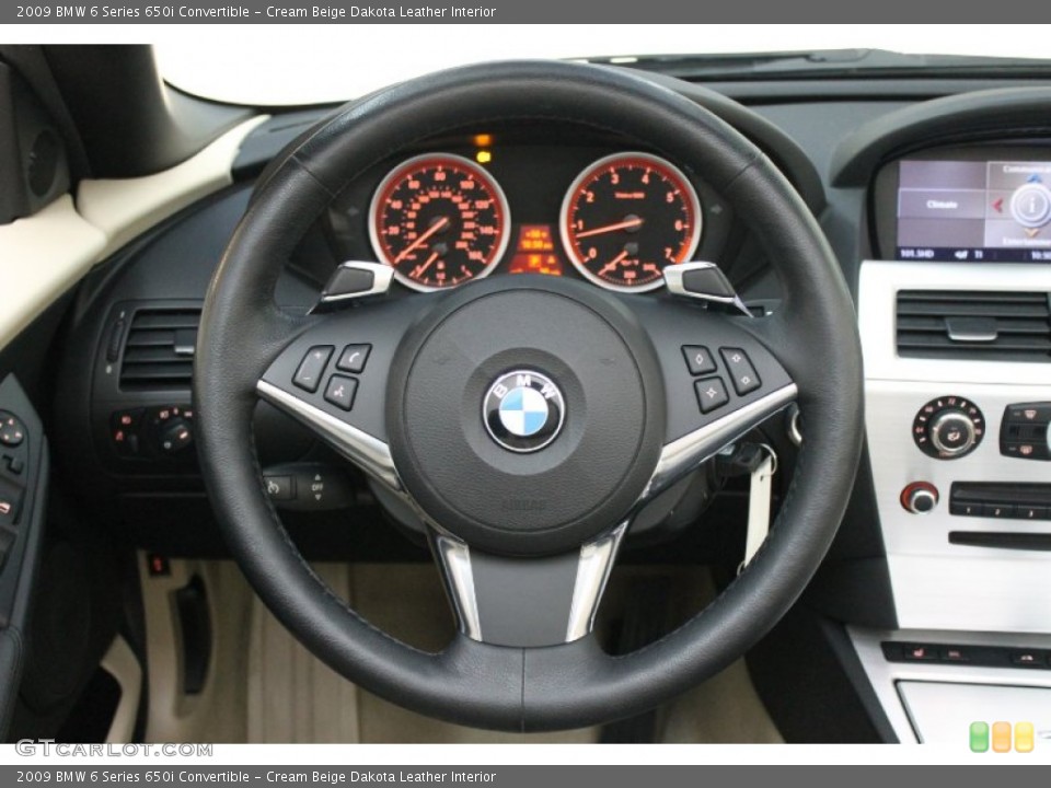 Cream Beige Dakota Leather Interior Steering Wheel for the 2009 BMW 6 Series 650i Convertible #73261314