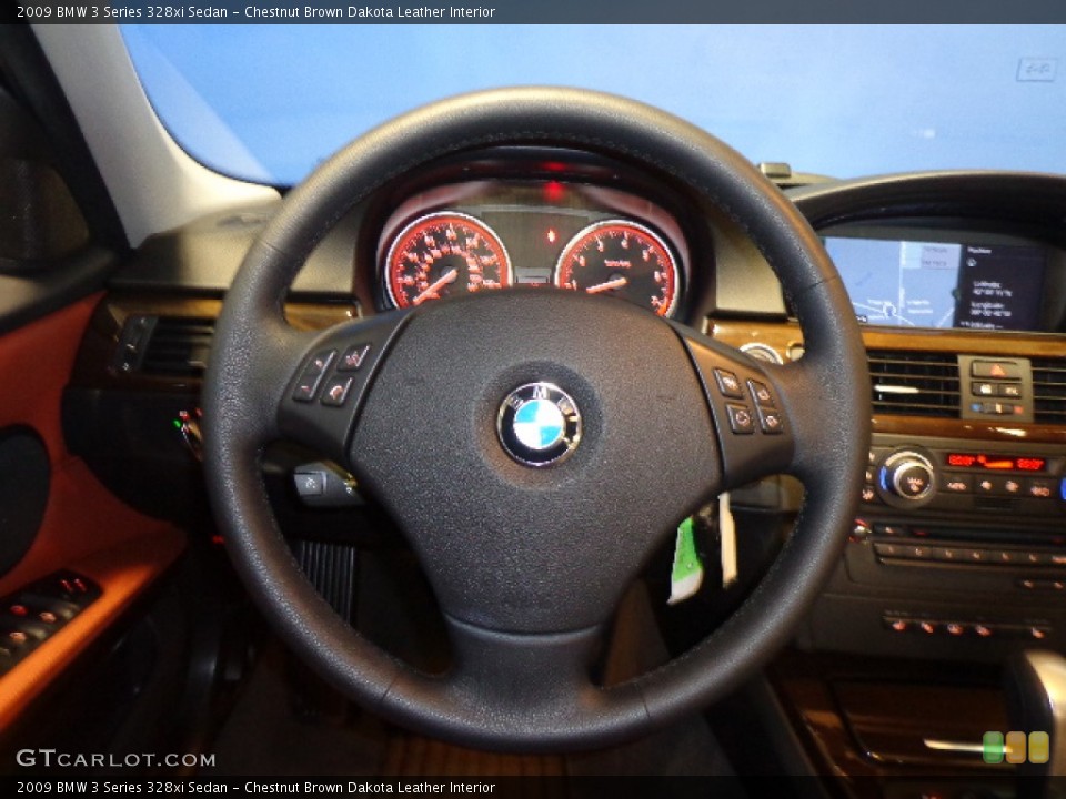 Chestnut Brown Dakota Leather Interior Steering Wheel for the 2009 BMW 3 Series 328xi Sedan #73345431