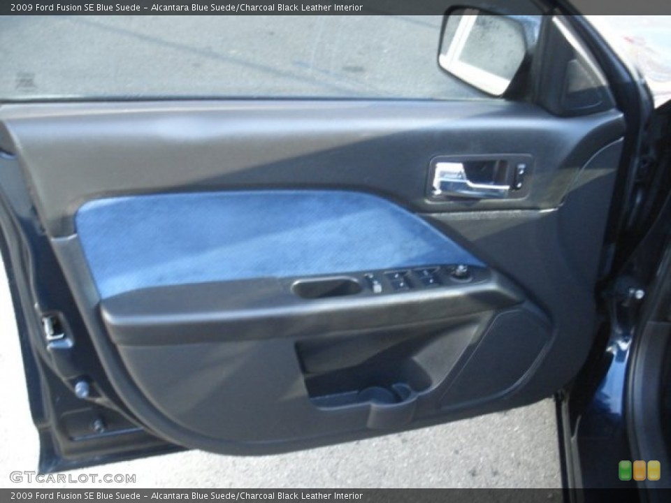 Alcantara Blue Suede/Charcoal Black Leather Interior Door Panel for the 2009 Ford Fusion SE Blue Suede #73741802