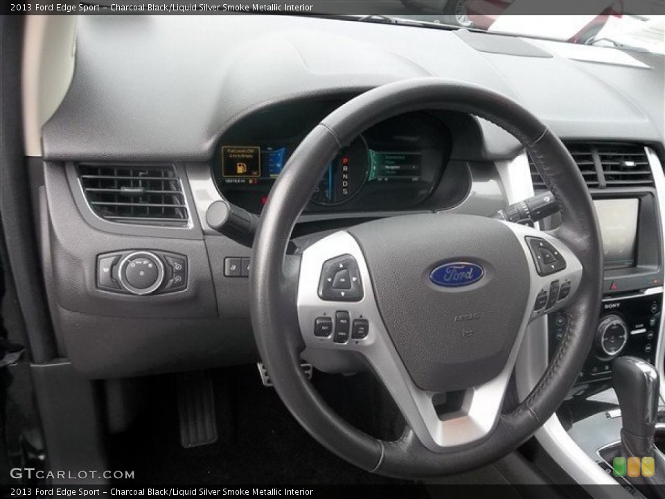 Charcoal Black/Liquid Silver Smoke Metallic Interior Steering Wheel for the 2013 Ford Edge Sport #73753420