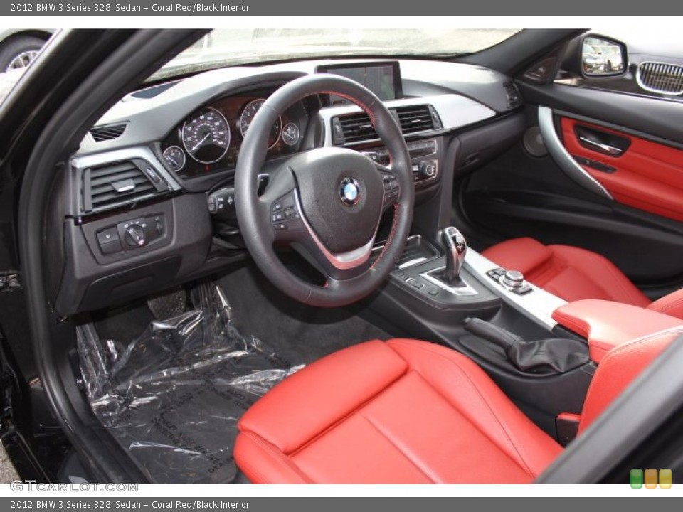 Coral Red/Black Interior Prime Interior for the 2012 BMW 3 Series 328i Sedan #73778030