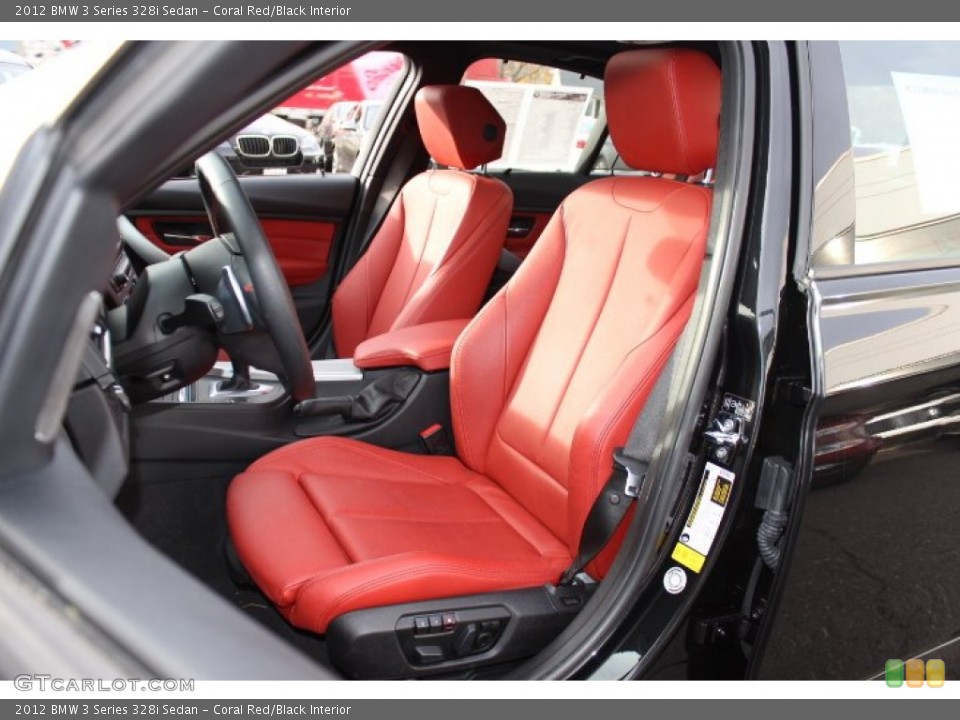 Coral Red/Black Interior Front Seat for the 2012 BMW 3 Series 328i Sedan #73778063