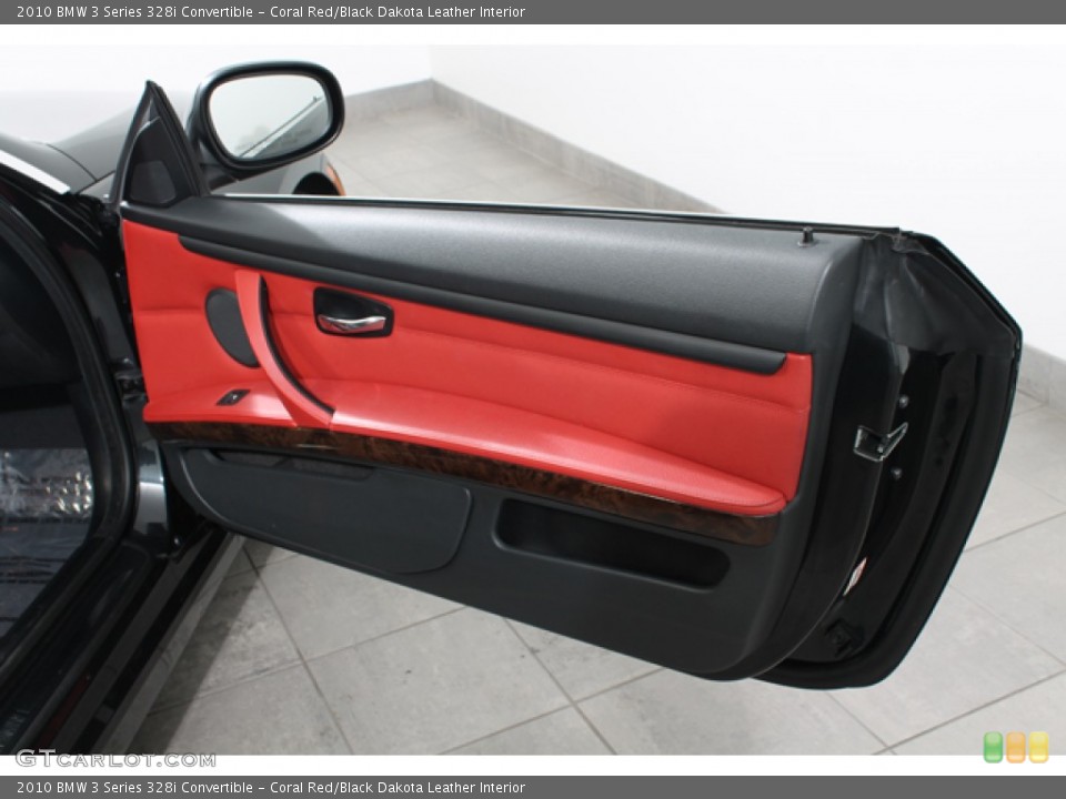 Coral Red/Black Dakota Leather Interior Door Panel for the 2010 BMW 3 Series 328i Convertible #73919201