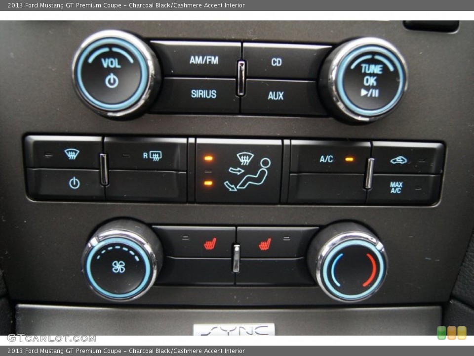 Charcoal Black/Cashmere Accent Interior Controls for the 2013 Ford Mustang GT Premium Coupe #74015229