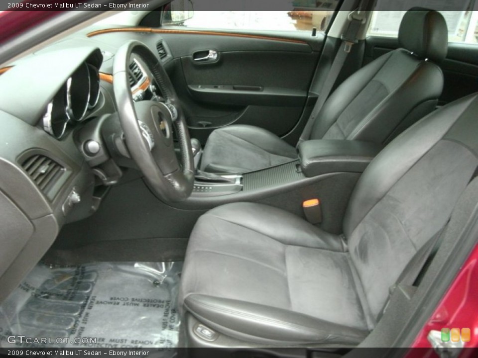 Ebony Interior Front Seat for the 2009 Chevrolet Malibu LT Sedan #74029788