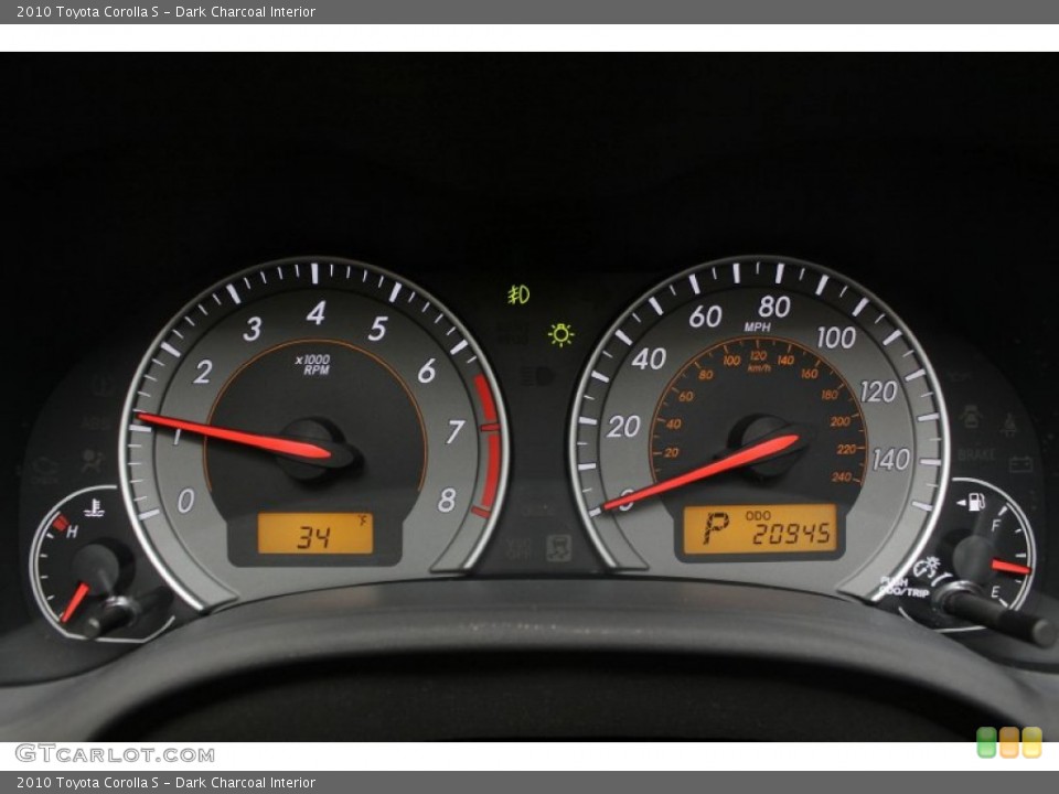 Dark Charcoal Interior Gauges for the 2010 Toyota Corolla S #74074595