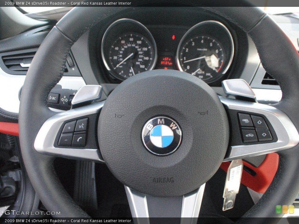 Coral Red Kansas Leather Interior Steering Wheel for the 2009 BMW Z4 sDrive35i Roadster #74124241
