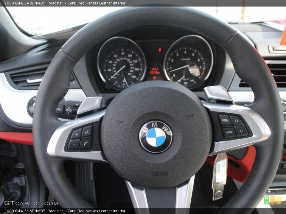 Coral Red Kansas Leather Interior Steering Wheel for the 2009 BMW Z4 sDrive35i Roadster #74124520