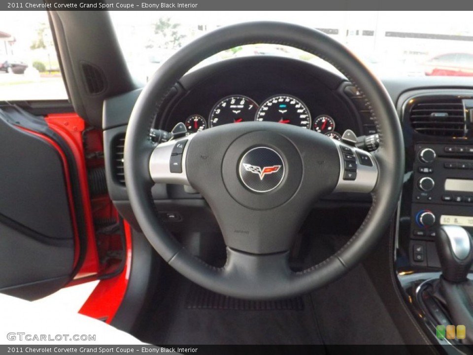 Ebony Black Interior Steering Wheel for the 2011 Chevrolet Corvette Grand Sport Coupe #74337683