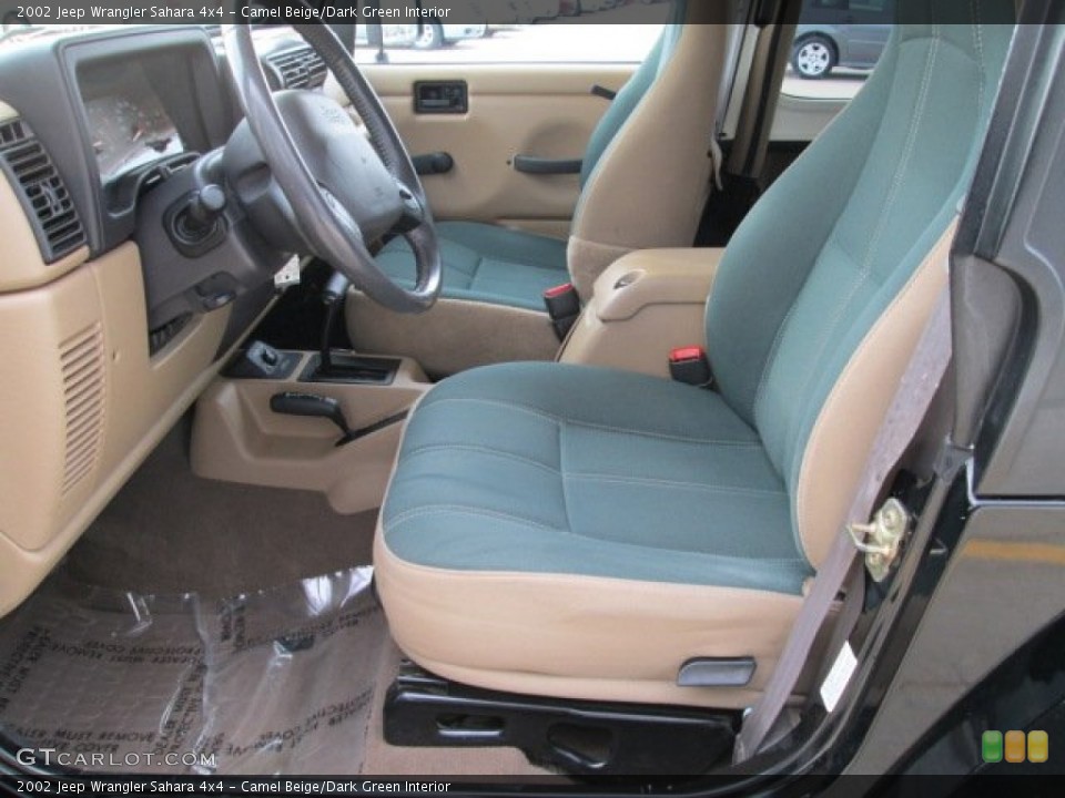 Camel Beige/Dark Green Interior Front Seat for the 2002 Jeep Wrangler Sahara 4x4 #74454927