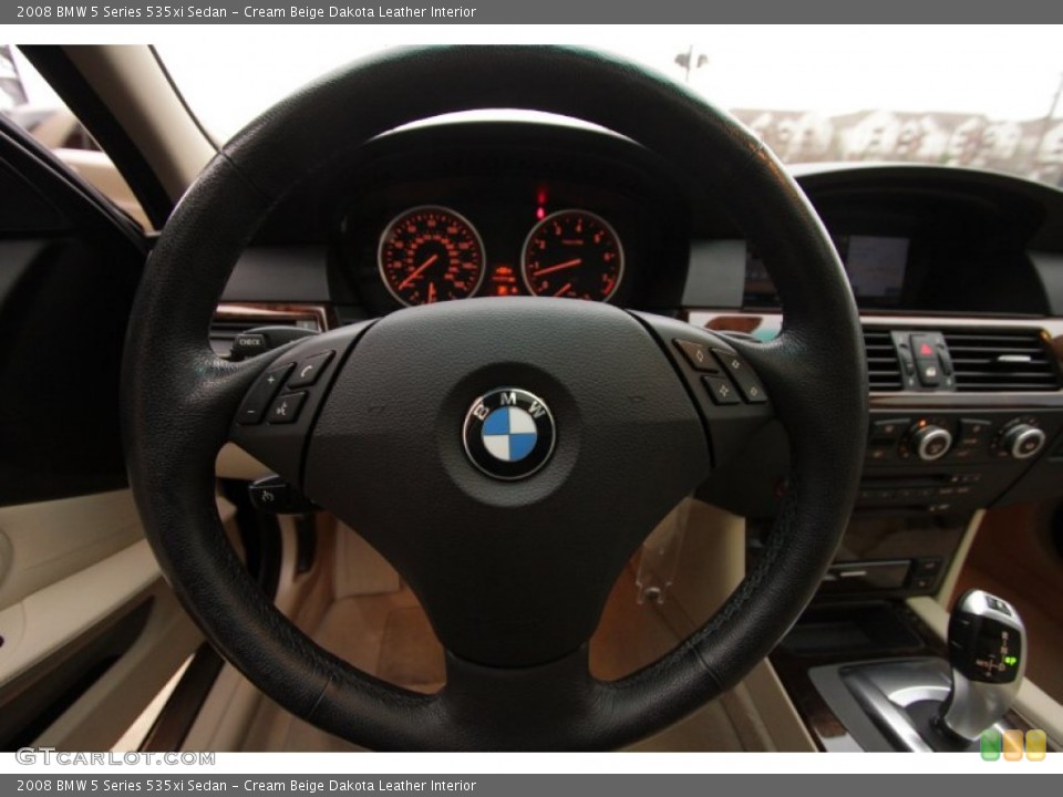Cream Beige Dakota Leather Interior Steering Wheel for the 2008 BMW 5 Series 535xi Sedan #74744809