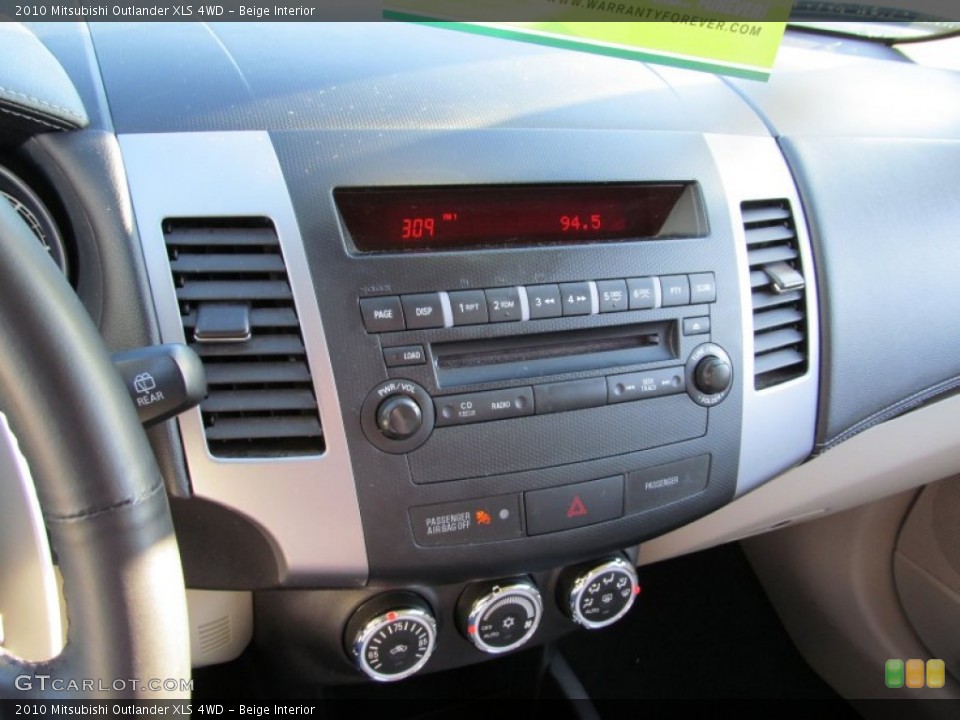 Beige Interior Controls for the 2010 Mitsubishi Outlander XLS 4WD #74754058