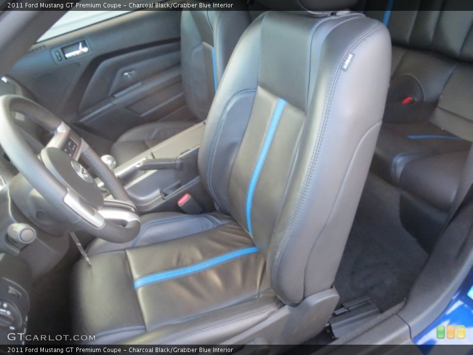 Charcoal Black/Grabber Blue Interior Front Seat for the 2011 Ford Mustang GT Premium Coupe #75047676
