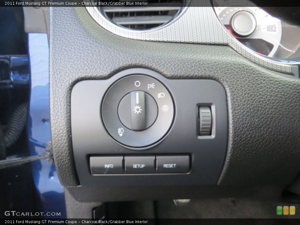 Charcoal Black/Grabber Blue Interior Controls for the 2011 Ford Mustang GT Premium Coupe #75047879