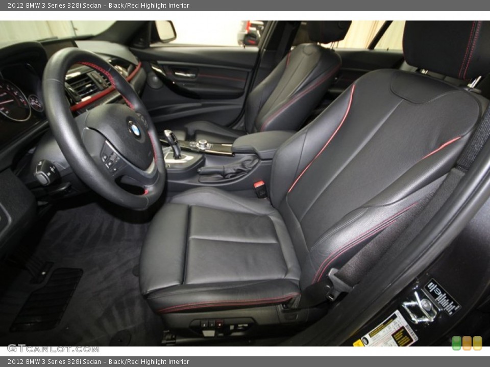 Black/Red Highlight Interior Front Seat for the 2012 BMW 3 Series 328i Sedan #75073007