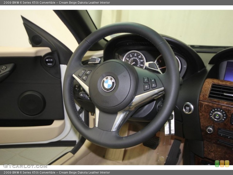 Cream Beige Dakota Leather Interior Steering Wheel for the 2009 BMW 6 Series 650i Convertible #75861334