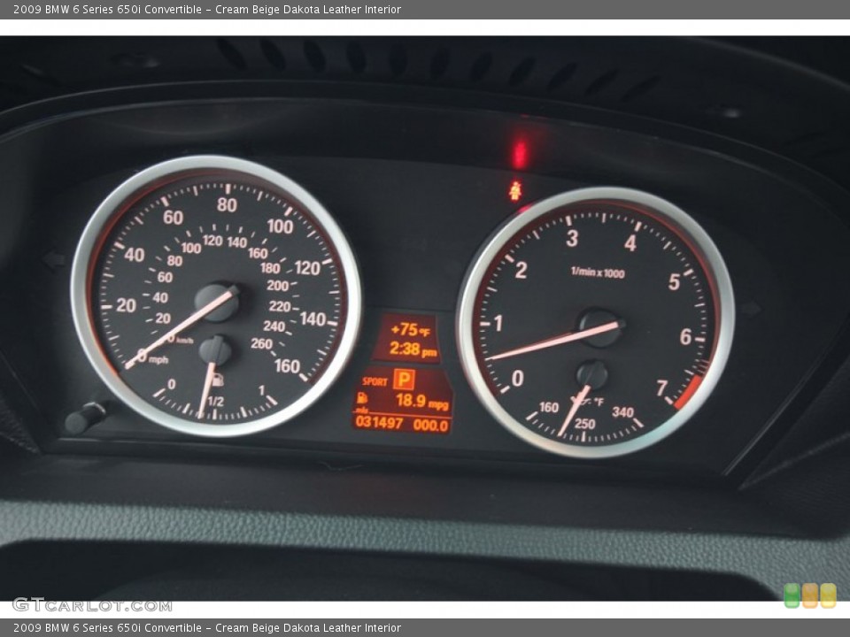Cream Beige Dakota Leather Interior Gauges for the 2009 BMW 6 Series 650i Convertible #75861546