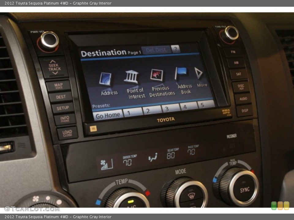 Graphite Gray Interior Controls for the 2012 Toyota Sequoia Platinum 4WD #76050522