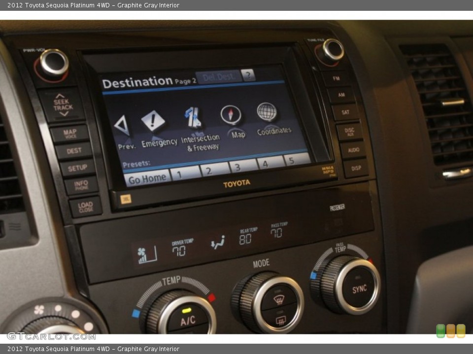 Graphite Gray Interior Controls for the 2012 Toyota Sequoia Platinum 4WD #76050545