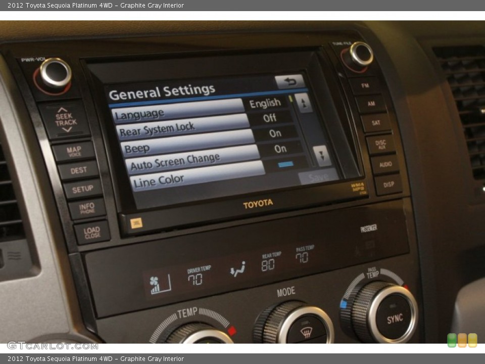 Graphite Gray Interior Controls for the 2012 Toyota Sequoia Platinum 4WD #76050582