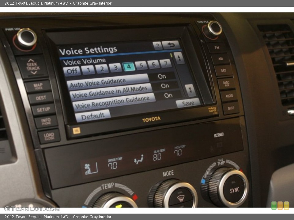 Graphite Gray Interior Controls for the 2012 Toyota Sequoia Platinum 4WD #76050618