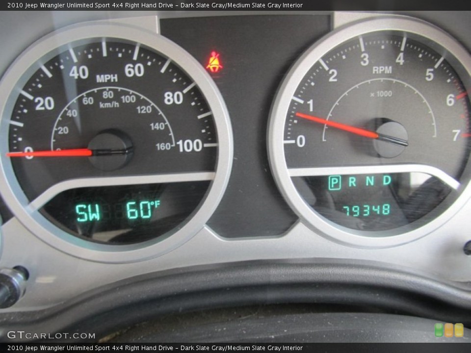 Dark Slate Gray/Medium Slate Gray Interior Gauges for the 2010 Jeep Wrangler Unlimited Sport 4x4 Right Hand Drive #76247303