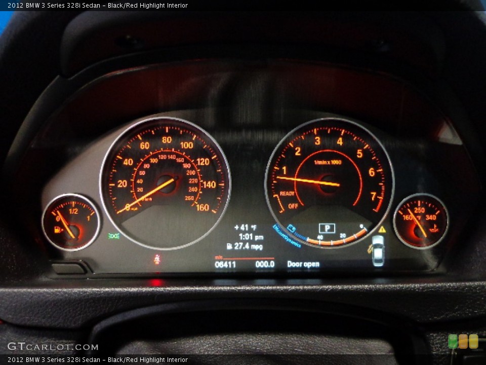 Black/Red Highlight Interior Gauges for the 2012 BMW 3 Series 328i Sedan #76252424