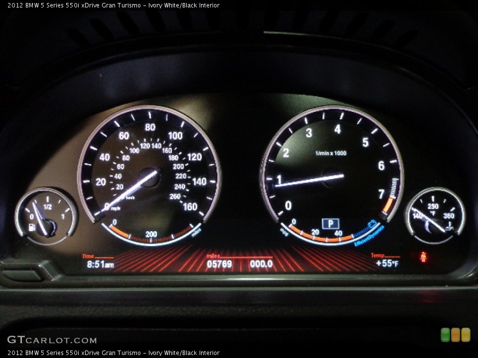 Ivory White/Black Interior Gauges for the 2012 BMW 5 Series 550i xDrive Gran Turismo #76264115