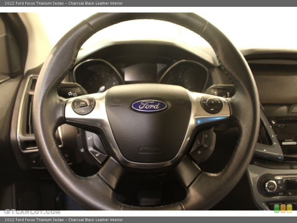 Charcoal Black Leather Interior Steering Wheel for the 2012 Ford Focus Titanium Sedan #76696117