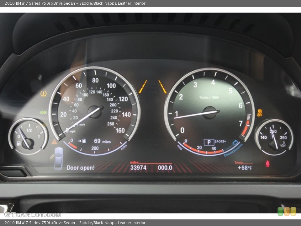 Saddle/Black Nappa Leather Interior Gauges for the 2010 BMW 7 Series 750i xDrive Sedan #76925595