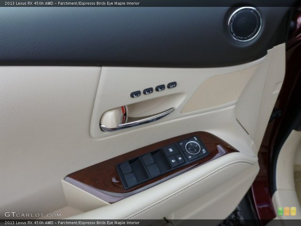 Parchment/Espresso Birds Eye Maple Interior Controls for the 2013 Lexus RX 450h AWD #76993416