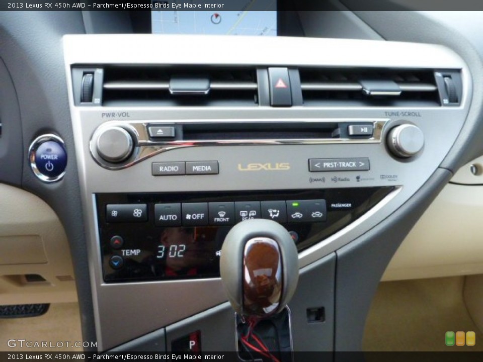 Parchment/Espresso Birds Eye Maple Interior Controls for the 2013 Lexus RX 450h AWD #76993515