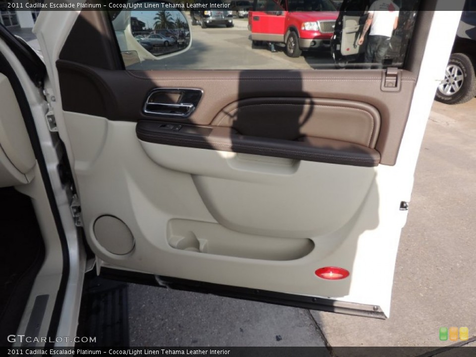 Cocoa/Light Linen Tehama Leather Interior Door Panel for the 2011 Cadillac Escalade Platinum #76995318