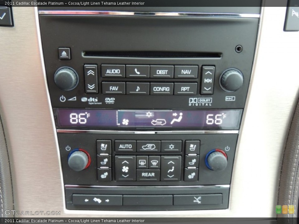 Cocoa/Light Linen Tehama Leather Interior Controls for the 2011 Cadillac Escalade Platinum #76995769