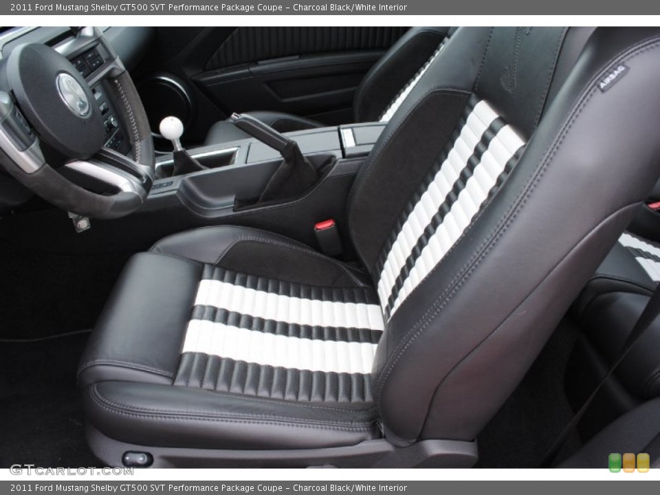 Charcoal Black/White Interior Front Seat for the 2011 Ford Mustang Shelby GT500 SVT Performance Package Coupe #77020886