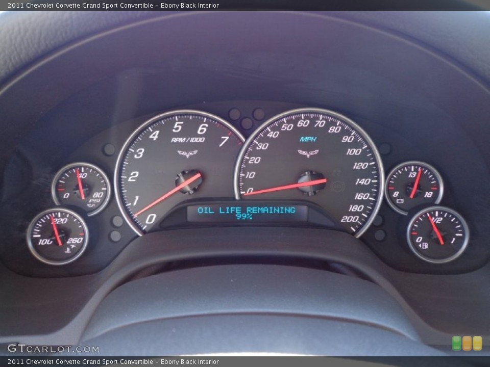 Ebony Black Interior Gauges for the 2011 Chevrolet Corvette Grand Sport Convertible #77078933