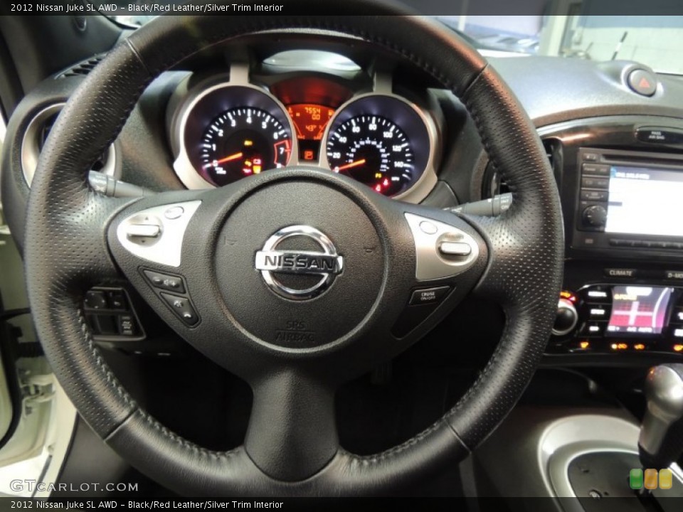 Black/Red Leather/Silver Trim Interior Steering Wheel for the 2012 Nissan Juke SL AWD #77210414