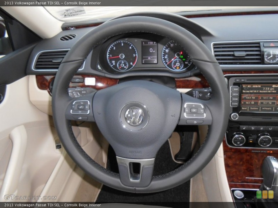 Cornsilk Beige Interior Steering Wheel for the 2013 Volkswagen Passat TDI SEL #77253889