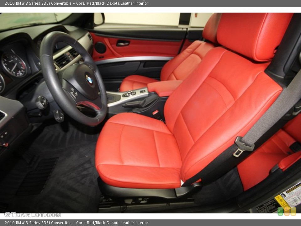 Coral Red/Black Dakota Leather Interior Front Seat for the 2010 BMW 3 Series 335i Convertible #77397435