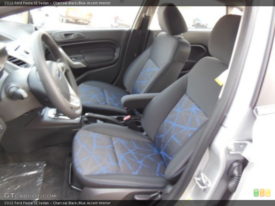 Charcoal Black/Blue Accent Interior Front Seat for the 2013 Ford Fiesta SE Sedan #77400055